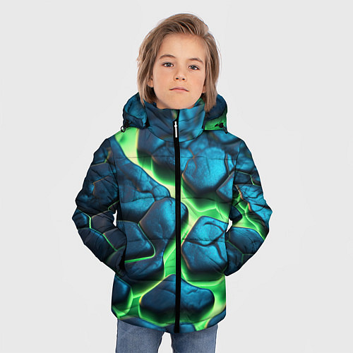 Зимняя куртка для мальчика Разломленные зеленые плиты / 3D-Красный – фото 3