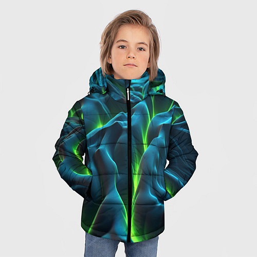 Зимняя куртка для мальчика Зеленая кислотная текстура с плитами / 3D-Красный – фото 3