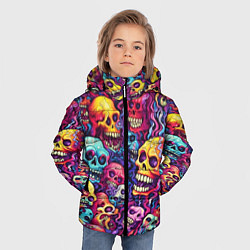 Куртка зимняя для мальчика Кислотные деформированные черепа, цвет: 3D-красный — фото 2