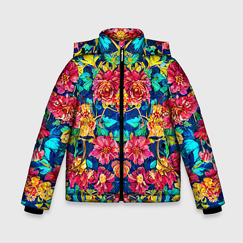 Зимняя куртка для мальчика Зеркальный цветочный паттерн - мода / 3D-Черный – фото 1