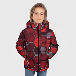 Куртка зимняя для мальчика Cyber hexagon red, цвет: 3D-светло-серый — фото 2