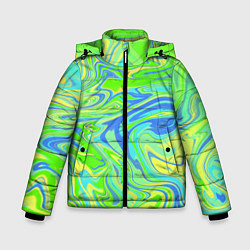 Куртка зимняя для мальчика Неоновая абстракция волны, цвет: 3D-черный