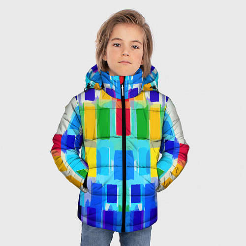 Зимняя куртка для мальчика Colorful strips - pop art - vogue / 3D-Красный – фото 3