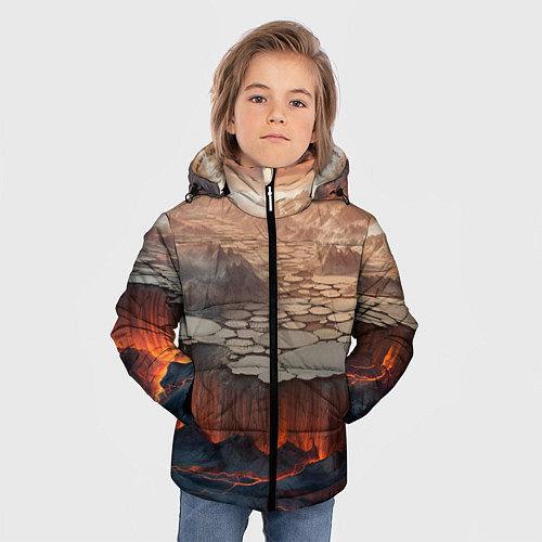 Зимняя куртка для мальчика Разлом земли и лавовой поверхности / 3D-Красный – фото 3