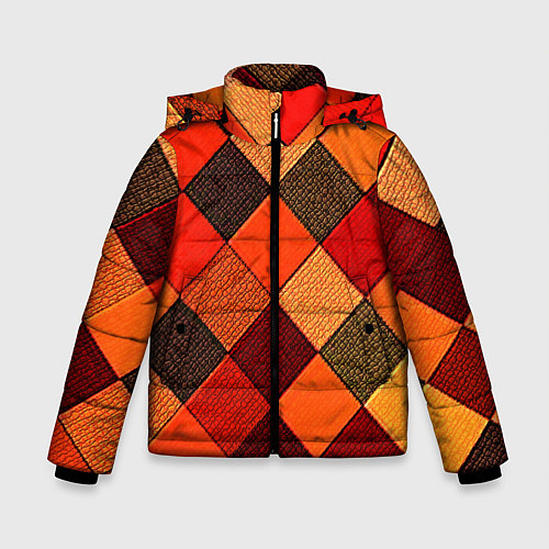 Зимняя куртка для мальчика Шахматка красно-коричневая / 3D-Светло-серый – фото 1
