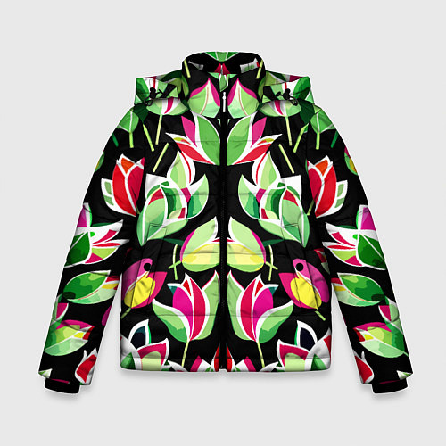 Зимняя куртка для мальчика Зеркальный паттерн из тюльпанов - мода / 3D-Светло-серый – фото 1