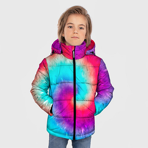 Зимняя куртка для мальчика Тай-дай малиновый закат / 3D-Красный – фото 3