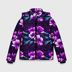 Куртка зимняя для мальчика Цветы неон узор, цвет: 3D-черный