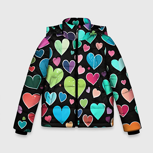 Зимняя куртка для мальчика Сердечный принт - нейросеть / 3D-Черный – фото 1