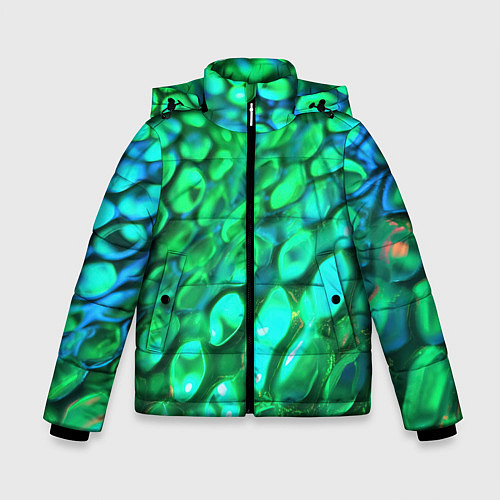 Зимняя куртка для мальчика Объемная зеленая текстура в виде чешуи / 3D-Черный – фото 1