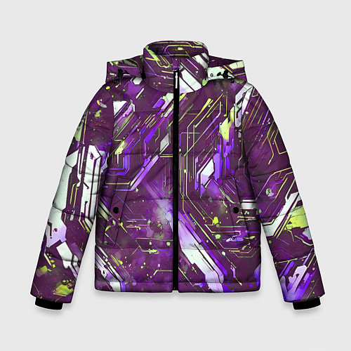 Зимняя куртка для мальчика Космические кибер схемы фиолетовые / 3D-Черный – фото 1