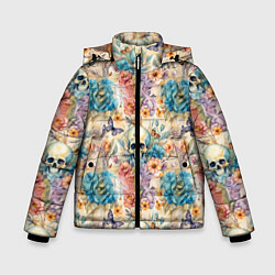 Зимняя куртка для мальчика Череп в цветах с бабочками узор