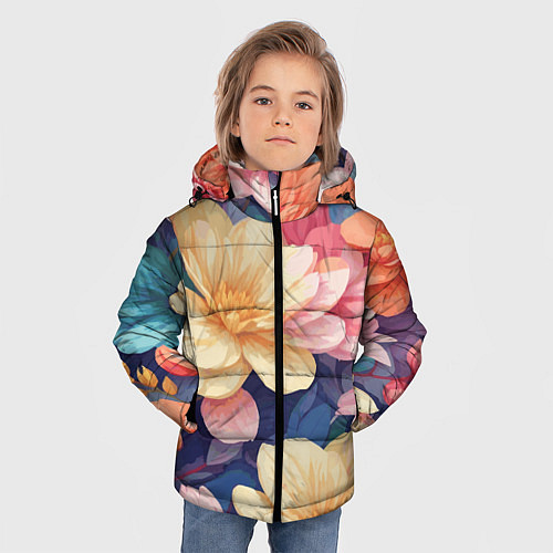 Зимняя куртка для мальчика Водянная лилия лотосы кувшинки / 3D-Светло-серый – фото 3
