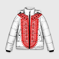 Куртка зимняя для мальчика Красная славянская вышиванка, цвет: 3D-светло-серый