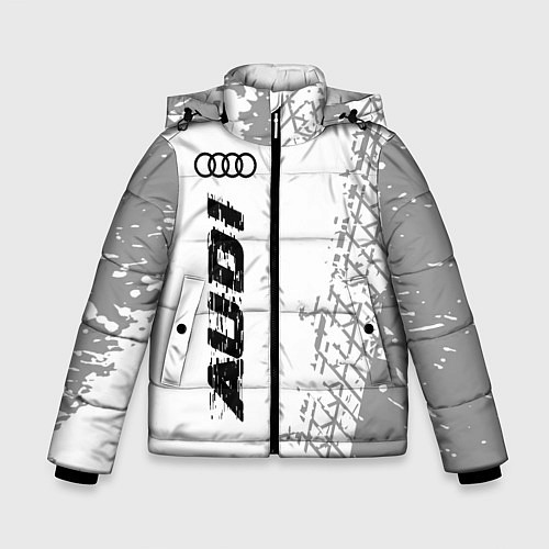 Зимняя куртка для мальчика Audi speed на светлом фоне со следами шин: по-верт / 3D-Черный – фото 1