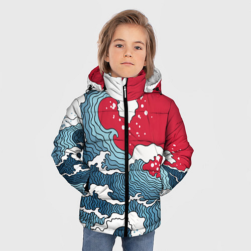 Зимняя куртка для мальчика Страна восходящего солнца - большая волна / 3D-Красный – фото 3