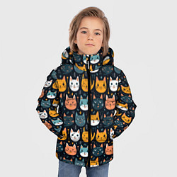 Куртка зимняя для мальчика Мордочки мультяшных котов узор, цвет: 3D-черный — фото 2