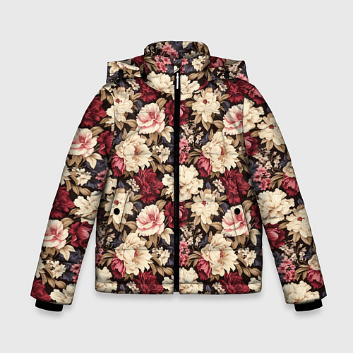 Зимняя куртка для мальчика Винтажные цветы паттерн / 3D-Красный – фото 1