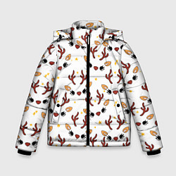Куртка зимняя для мальчика Оленьи мордочки новогодний узор, цвет: 3D-черный