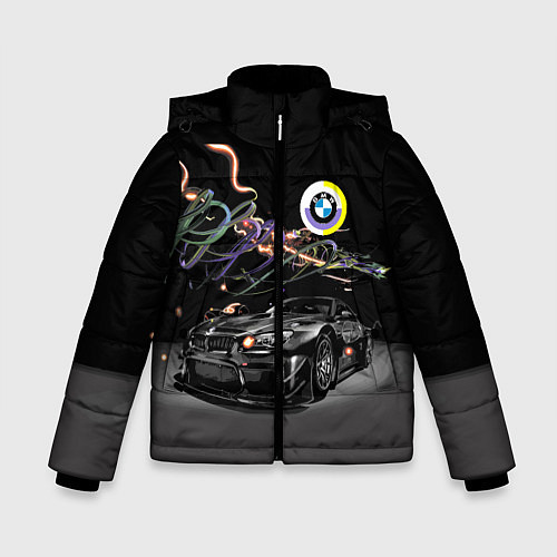 Зимняя куртка для мальчика Бэха в ночном неоновом городе / 3D-Черный – фото 1