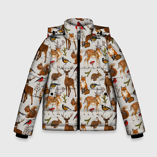 Зимняя куртка для мальчика Лесные животные / 3D-Черный – фото 1