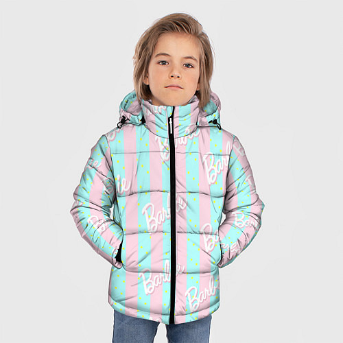 Зимняя куртка для мальчика Паттерн Барби на фоне костюма Кена в розово-голубу / 3D-Светло-серый – фото 3