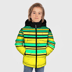 Куртка зимняя для мальчика Разноцветный черно желтый с зеленым полосатый узор, цвет: 3D-черный — фото 2
