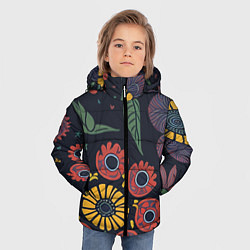 Куртка зимняя для мальчика Простые цветы на глубоком синем, цвет: 3D-светло-серый — фото 2