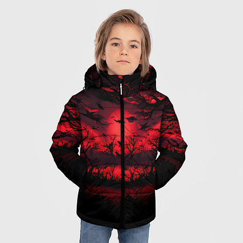 Зимняя куртка для мальчика Стая ворон / 3D-Красный – фото 3