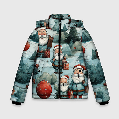 Зимняя куртка для мальчика Рождественский узор с Санта Клаусами / 3D-Черный – фото 1