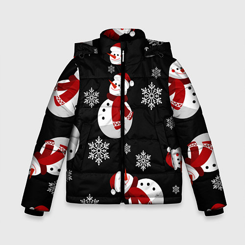 Зимняя куртка для мальчика Снеговички в зимних шапочках со снежинками / 3D-Черный – фото 1
