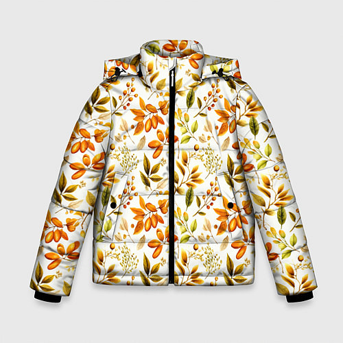 Зимняя куртка для мальчика Осенние листья и желуди / 3D-Черный – фото 1