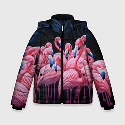 Куртка зимняя для мальчика Стая розовых фламинго в темноте, цвет: 3D-черный