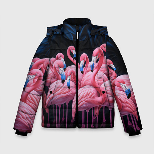 Зимняя куртка для мальчика Стая розовых фламинго в темноте / 3D-Черный – фото 1