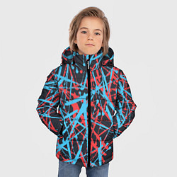 Куртка зимняя для мальчика Синие и красные гранжевые полосы, цвет: 3D-черный — фото 2