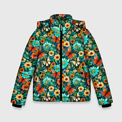 Куртка зимняя для мальчика Бабочки в цветах паттерн, цвет: 3D-черный