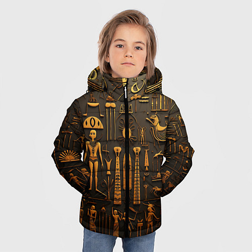 Зимняя куртка для мальчика Арт в стиле египетских письмен / 3D-Красный – фото 3