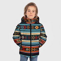 Куртка зимняя для мальчика Этнический орнамент в горизонтальную полоску, цвет: 3D-черный — фото 2