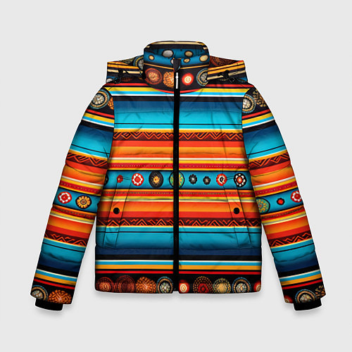 Зимняя куртка для мальчика Этнический узор в горизонтальную полоску / 3D-Черный – фото 1
