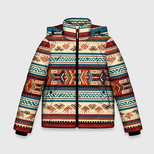 Зимняя куртка для мальчика Этнический паттерн в горизонтальную полоску / 3D-Светло-серый – фото 1