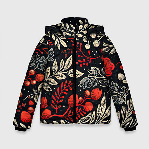 Зимняя куртка для мальчика Новогодние узоры и рябина / 3D-Черный – фото 1