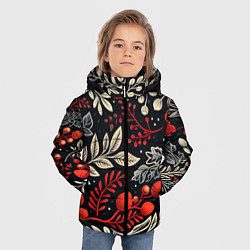 Куртка зимняя для мальчика Новогодние узоры и рябина, цвет: 3D-черный — фото 2