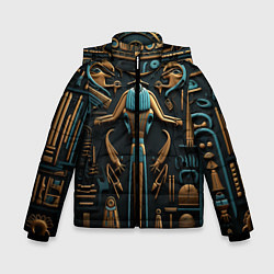 Куртка зимняя для мальчика Орнамент в стиле египетской иероглифики, цвет: 3D-красный