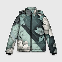 Куртка зимняя для мальчика Мятная клетка и цветы, цвет: 3D-светло-серый
