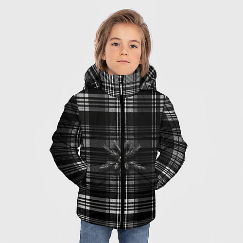 Зимняя куртка для мальчика Черно-белая шотландская клетка / 3D-Красный – фото 3