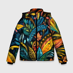 Куртка зимняя для мальчика Растительный узор в бразильском стиле, цвет: 3D-светло-серый
