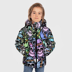 Куртка зимняя для мальчика Разноцветные черепа в кепке паттерн, цвет: 3D-черный — фото 2
