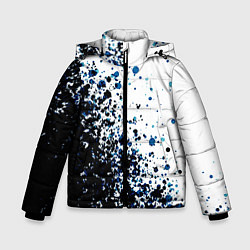 Куртка зимняя для мальчика Чёрно-белый с синими кляксами, цвет: 3D-черный