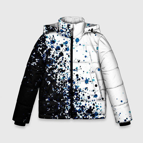 Зимняя куртка для мальчика Чёрно-белый с синими кляксами / 3D-Черный – фото 1
