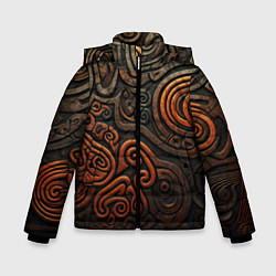 Куртка зимняя для мальчика Асимметричный паттерн в викингском стиле, цвет: 3D-черный